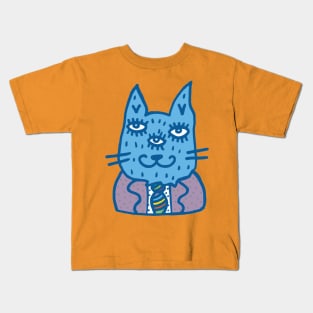 Whimsical cat, three eyes, charming Kids T-Shirt
